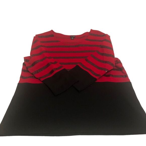 Rafaela Petite Size M Crew Neck Red Black Striped Shimmery Holiday Sweater - Picture 8 of 13